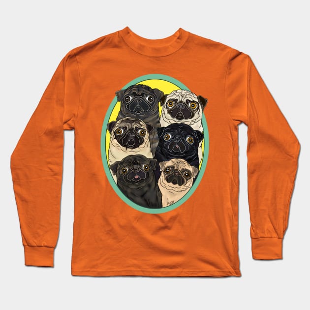 Six Pugs by FivePugs Designs Long Sleeve T-Shirt by FivePugs